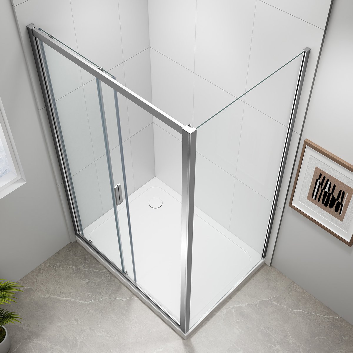 Polysan EASY obdélníkový sprchový kout 1400x1000mm, čiré sklo L/P varianta, pohled shora v koupelně