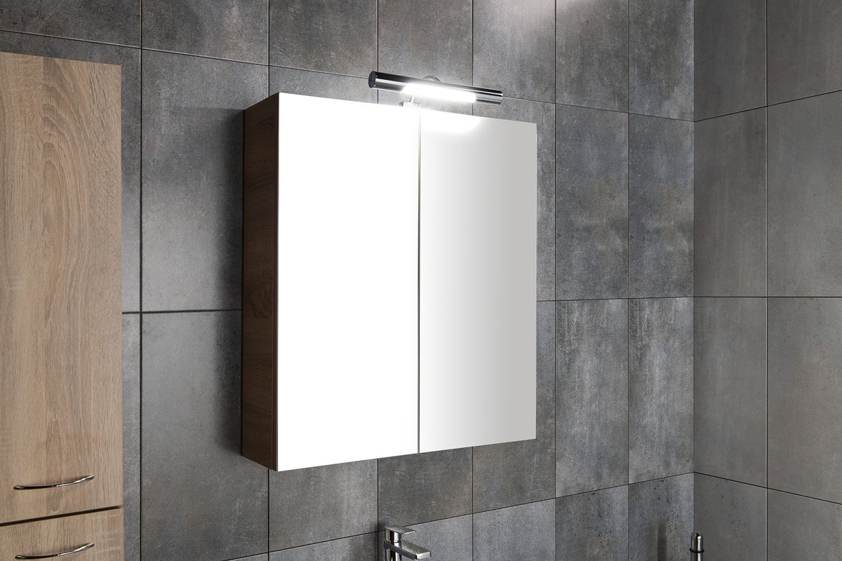 Aqualine VEGA galerka, 60x70x18cm, dub platin, zrcadlová skříňka na stěně