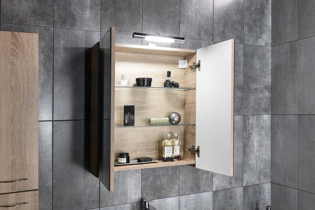 Aqualine VEGA galerka, 60x70x18cm, dub platin, s otevřenými dvířky