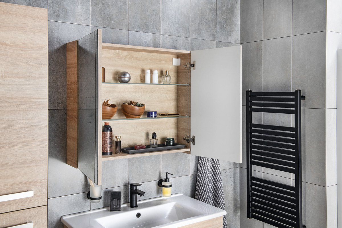 Aqualine VEGA galerka, 80x70x18cm, dub platin, otevřená skříňka s policemi
