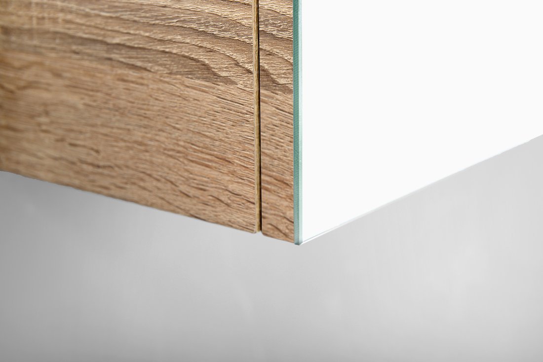 Aqualine VEGA galerka, 80x70x18cm, dub platin, detail hrany a dekoru