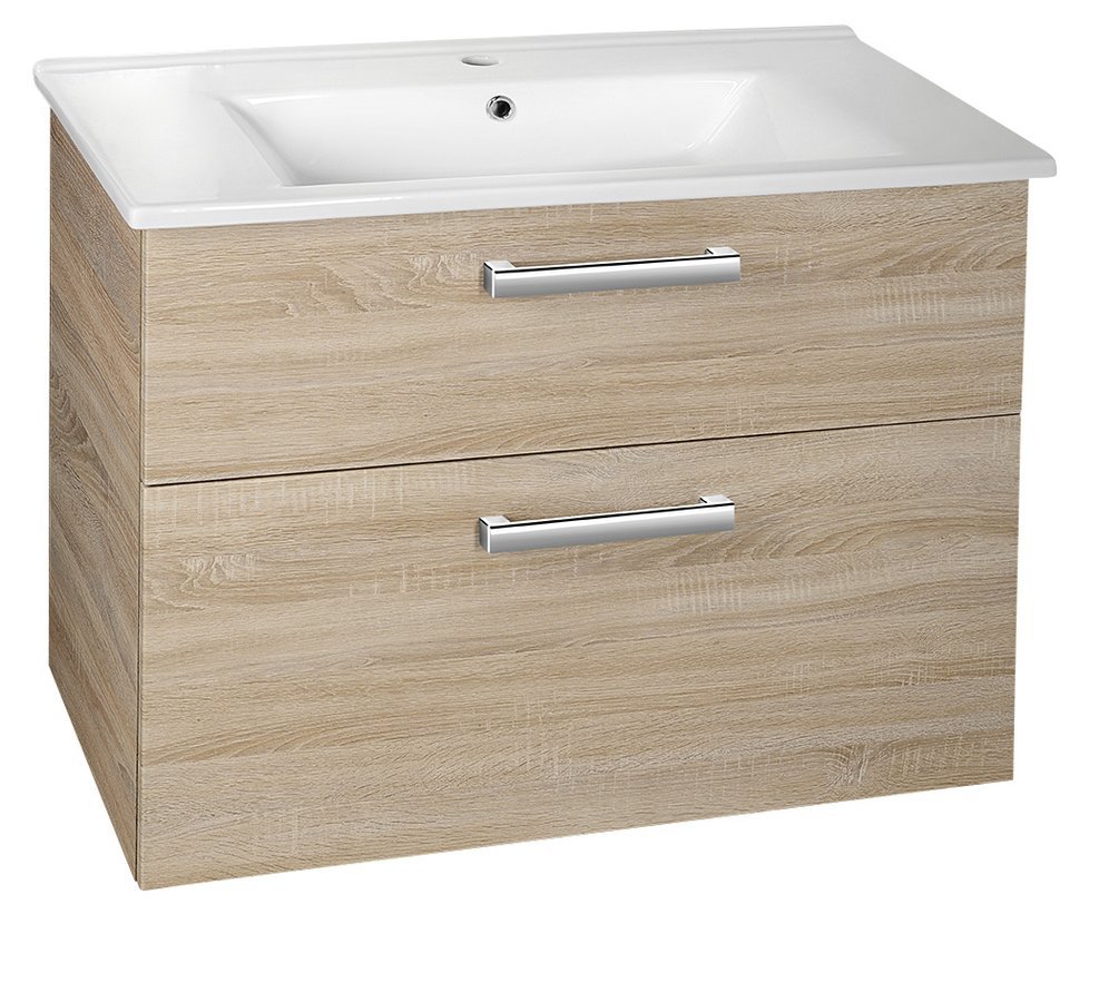 Aqualine VEGA umyvadlová skříňka 82x67,6x43,8cm, 2x zásuvka, dub platin