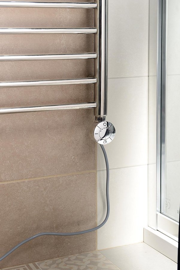 Aqualine Topná tyč s termostatem, rovný kabel, 600 W, chrom, na radiátoru v koupelně