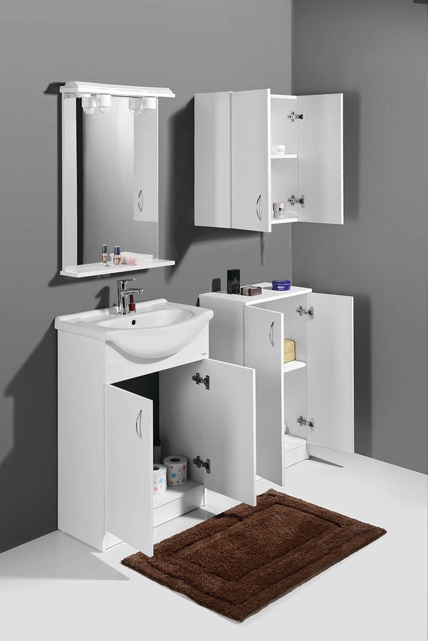 Aqualine SIMPLEX ECO nízká skříňka 50x86x30cm, v koupelně s otevřenými dvířky