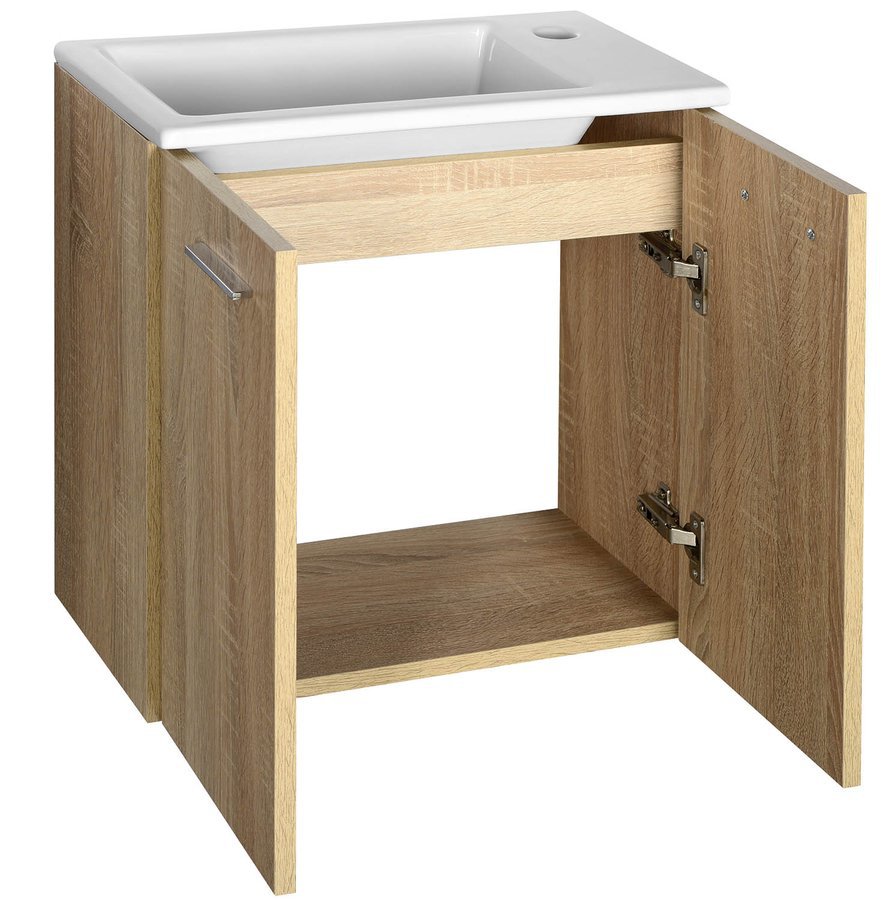 Aqualine ZOJA/KERAMIA FRESH umyvadlová skříňka 49x50x24,5cm, dub platin, s otevřenými dvířky