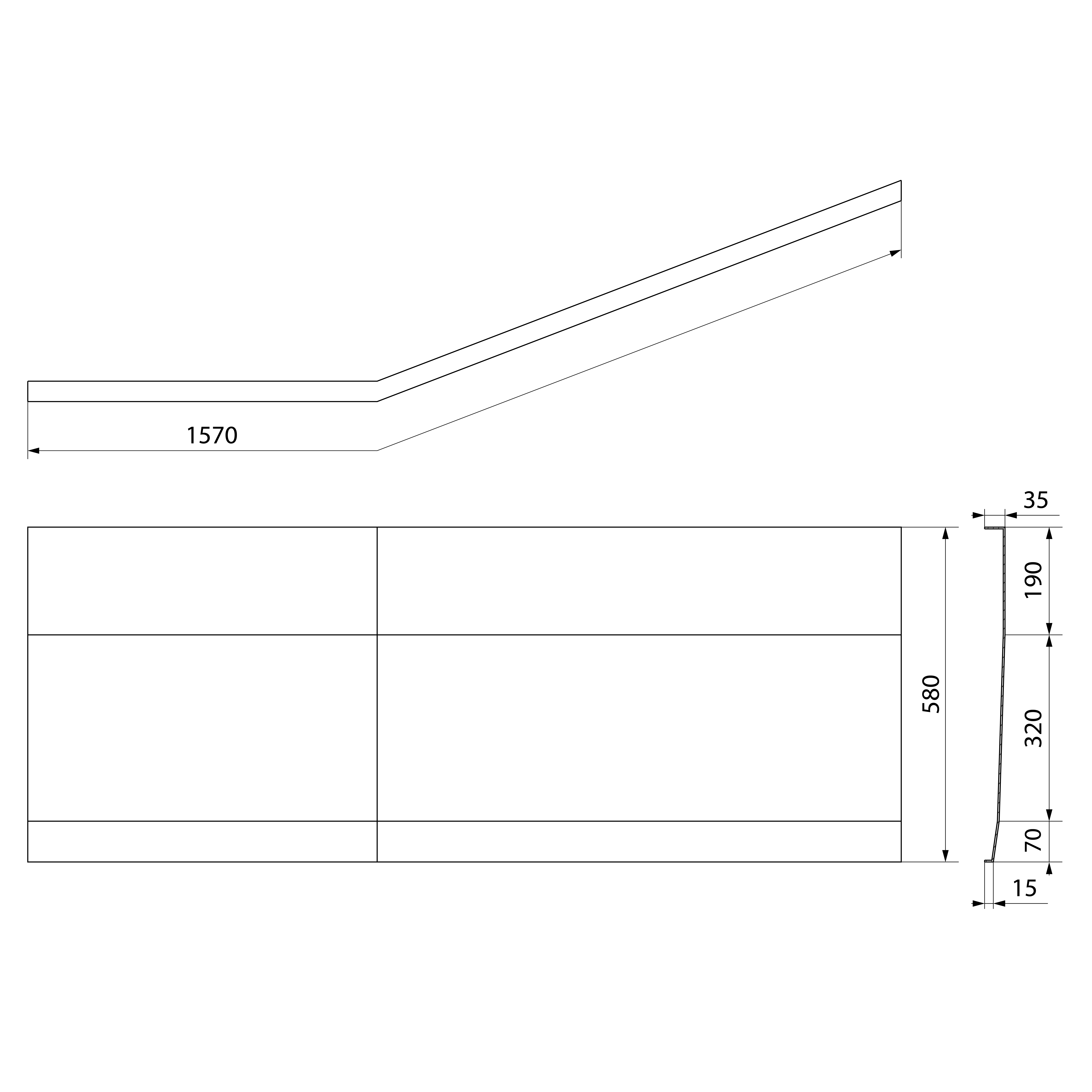 Polysan TIGRA L 150 panel čelní, bílá, technický nákres