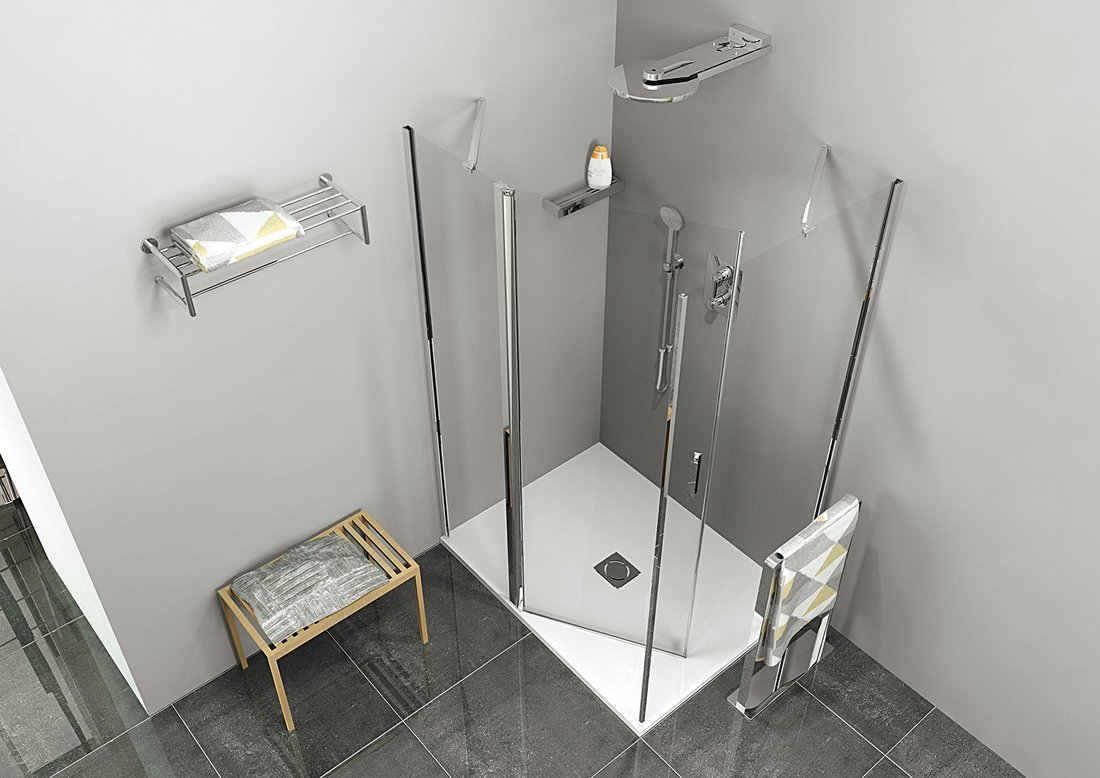 Polysan ZOOM obdélníkový sprchový kout 1100x700mm L/P varianta, pohled shora v koupelně