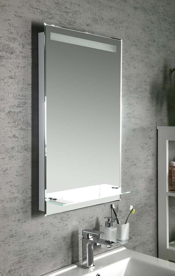 Aqualine Zrcadlo s LED osvětlením a policí 50x80cm, kolébkový vypínač, zrcadlo nad umyvadlem