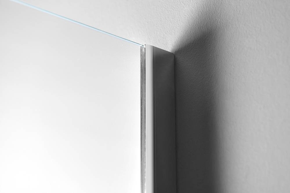 Aqualine WALK-IN zástěna jednodílná k instalaci na zeď, 800x1900 mm, sklo Brick, detail profilu u stěny
