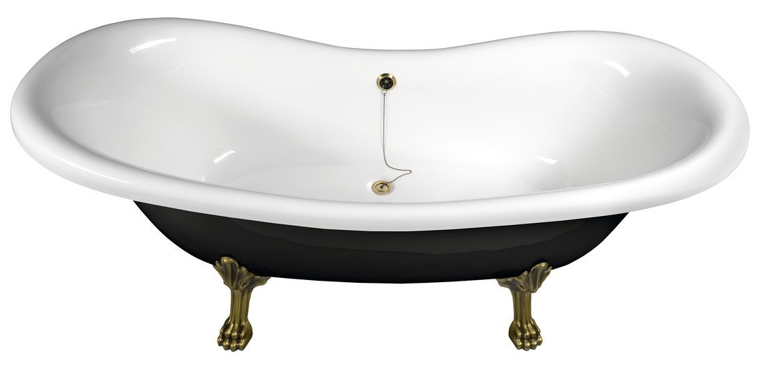 Polysan CHARLESTON volně stojící vana 188x83x69cm, nohy bronz, černá/bílá, pohled shora z úhlu