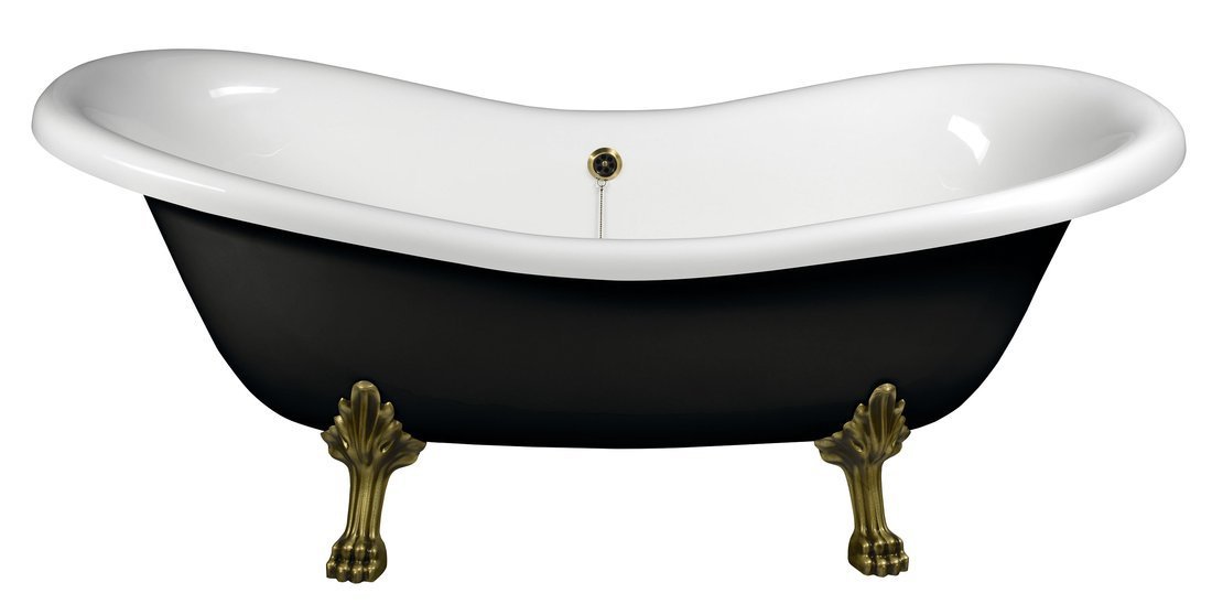Polysan CHARLESTON volně stojící vana 188x83x69cm, nohy bronz, černá/bílá, pohled zepředu