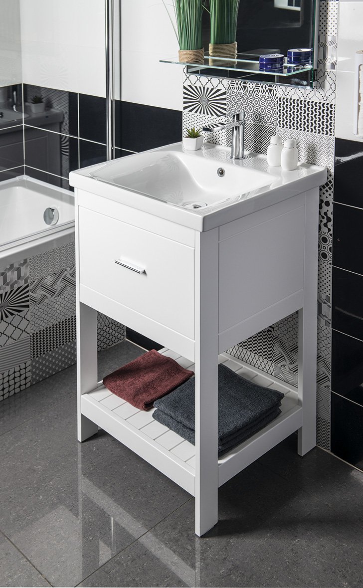 Aqualine ZUNO 55 keramické umyvadlo nábytkové 55x45cm, bílá, se zásuvkou v koupelně