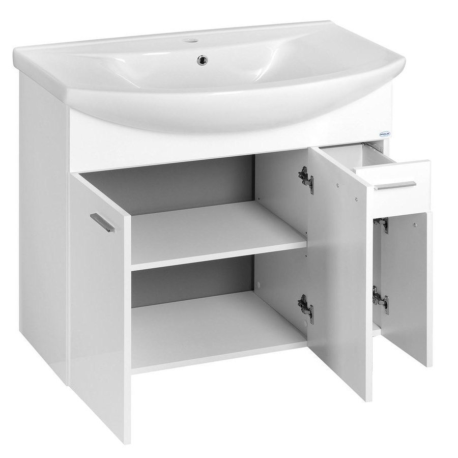 Aqualine ZOJA umyvadlová skříňka 82,8x74x34,3cm, bílá, s otevřenými dvířky a policí