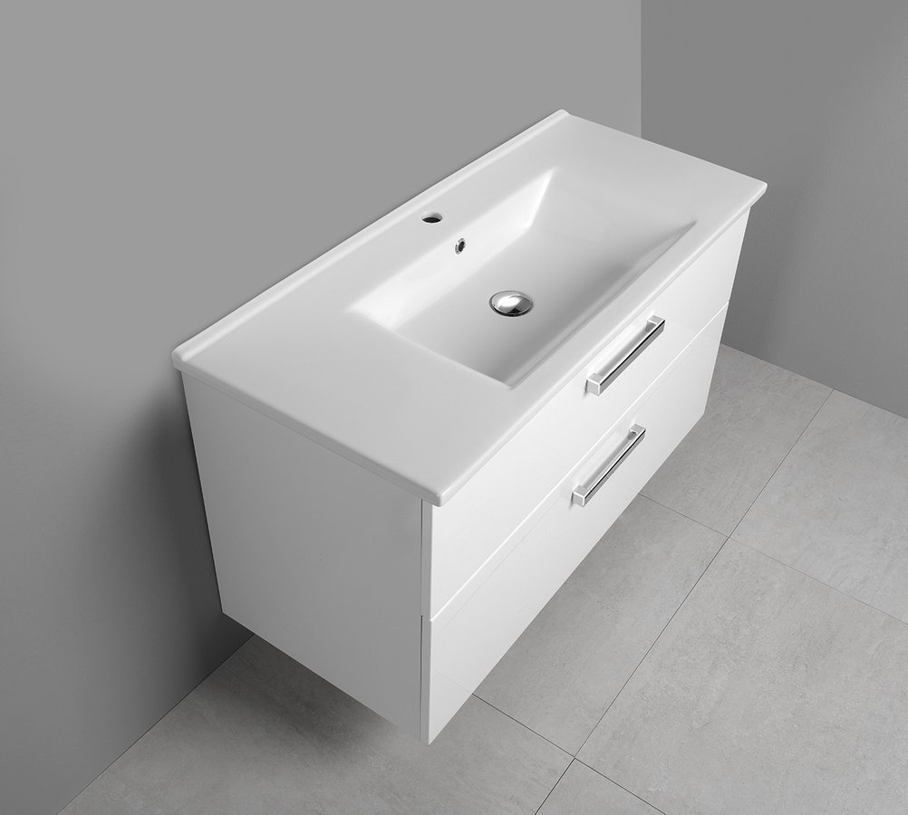 Aqualine VEGA umyvadlová skříňka 97x60x43,6cm, 2x zásuvka, bílá, pohled z úhlu