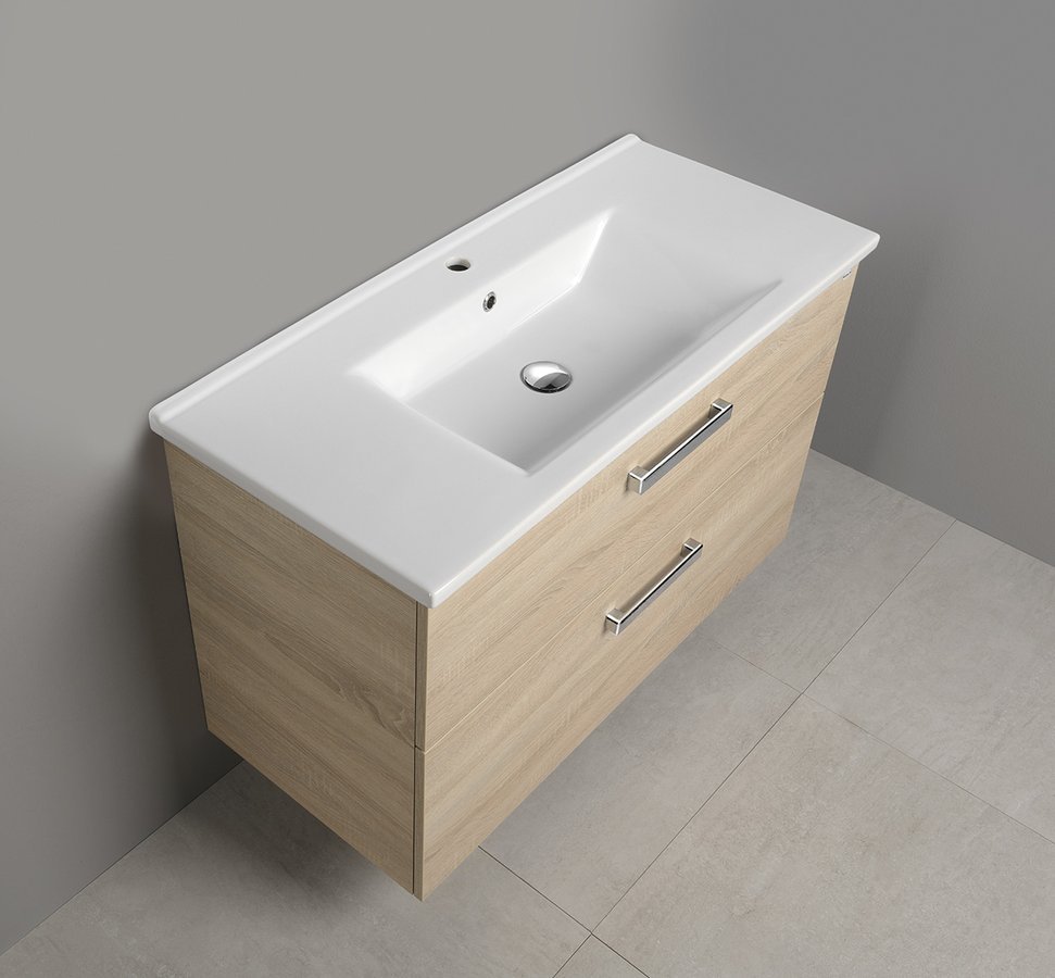 Aqualine VEGA umyvadlová skříňka 97x60x43,8cm, 2x zásuvka, dub platin, pohled z úhlu