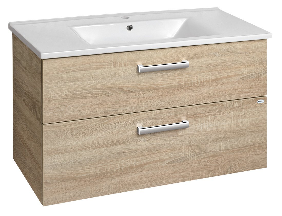Aqualine VEGA umyvadlová skříňka 97x60x43,8cm, 2x zásuvka, dub platin
