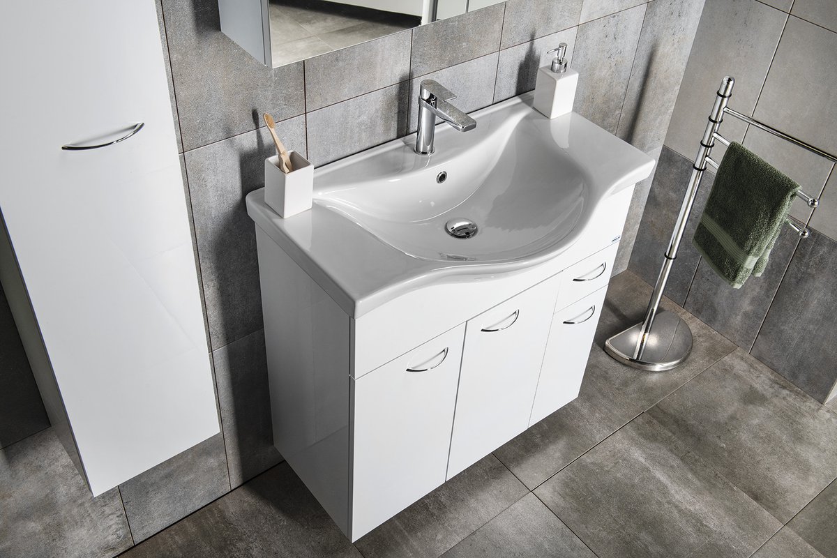 Aqualine KERAMIA FRESH umyvadlová skříňka 75,2x74x34,4cm, bílá, v koupelně s umyvadlem