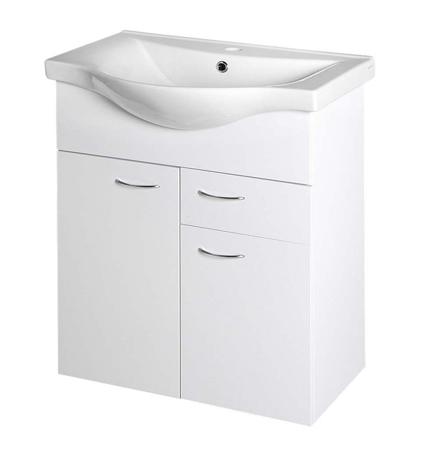 Aqualine KERAMIA FRESH umyvadlová skříňka, 1 zásuvka, 60,6x74x34cm, bílá, se dvířky a zásuvkami, z úhlu