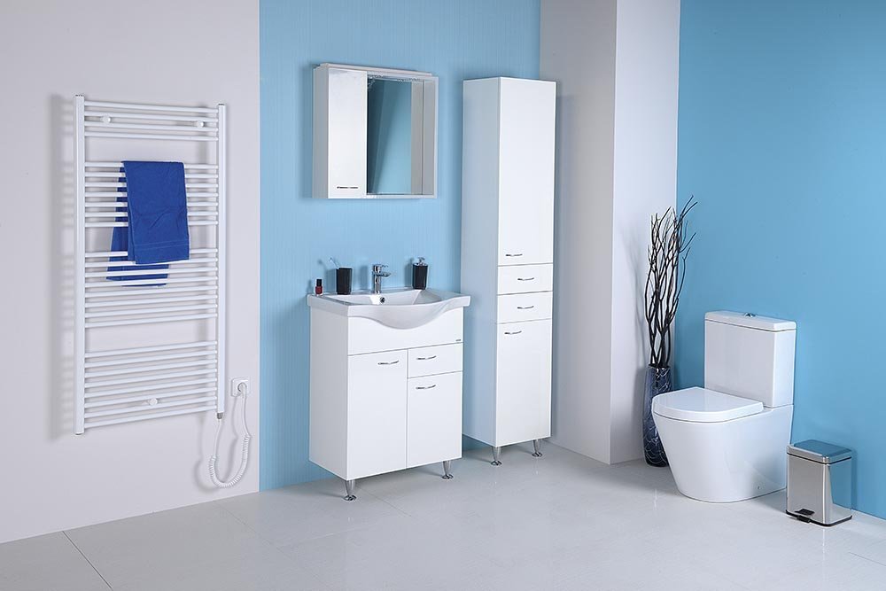 Aqualine KERAMIA FRESH umyvadlová skříňka, 1 zásuvka, 60,6x74x34cm, bílá, v koupelně s WC