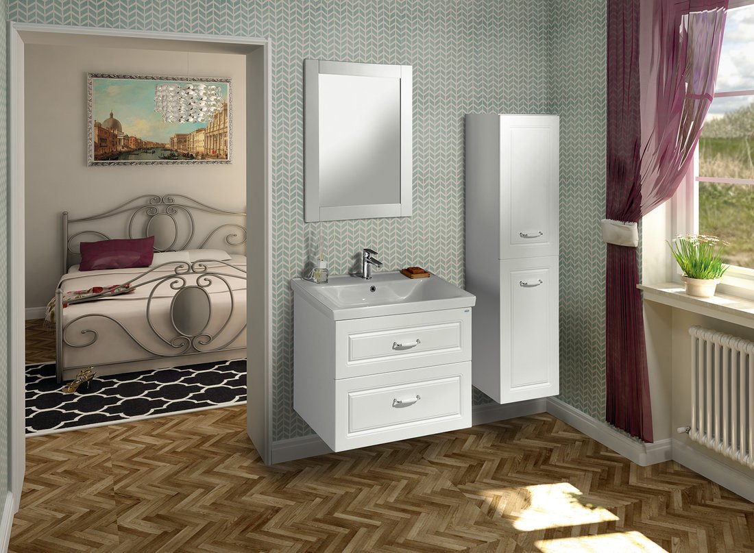Aqualine FAVOLO umyvadlová skříňka 52x72,5x44cm, bílá mat, v pokoji se zrcadlem