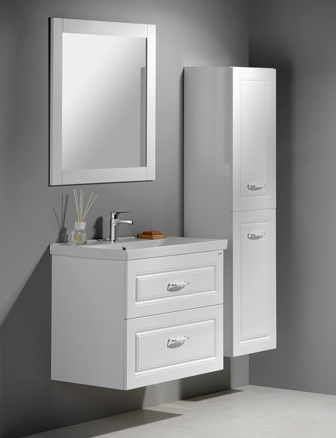 Aqualine FAVOLO umyvadlová skříňka 76,5x60x44,6cm, bílá mat, se zrcadlem a vysokou skříňkou 2