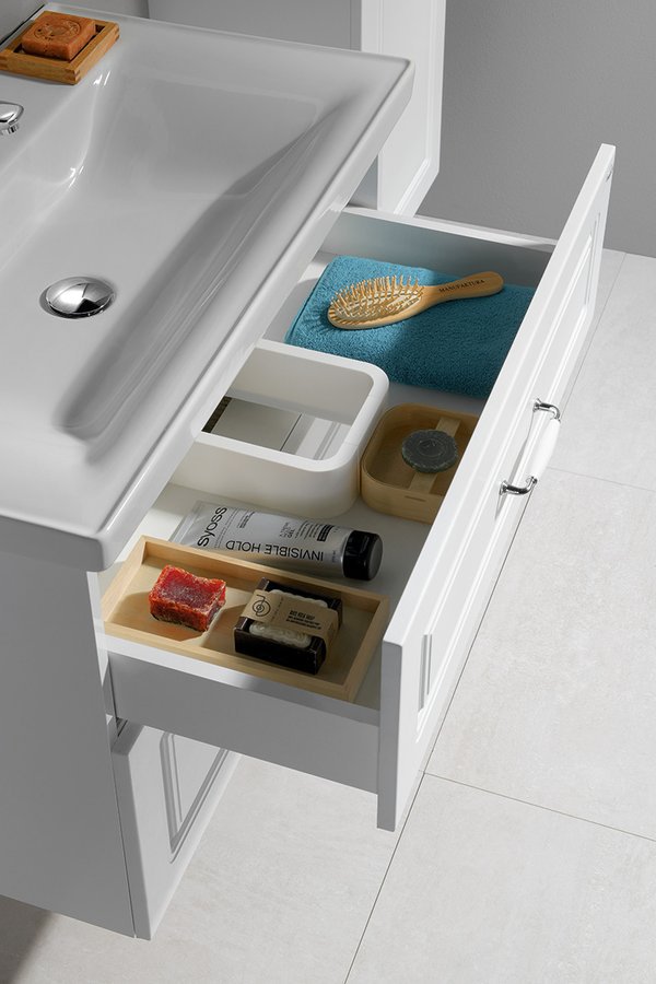 Aqualine FAVOLO umyvadlová skříňka 76,5x60x44,6cm, bílá mat, otevřená zásuvka s organizéry