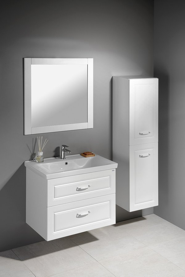 Aqualine FAVOLO vysoká skříňka košem 40x150x31cm, bílá mat, se zrcadlem a vysokou skříňkou