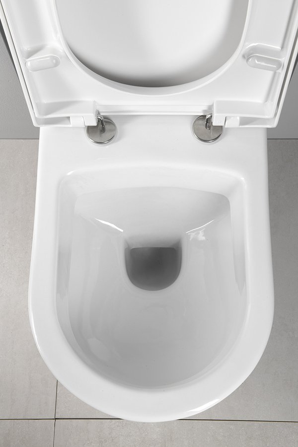 Aqualine NERA závěsná WC mísa, 35,5x50cm, bílá, pohled shora s otevřeným víkem