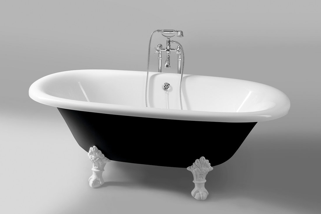 Polysan REGATA volně stojící vana 175x85x61cm, nohy bílé, černá/bílá, s baterií zepředu