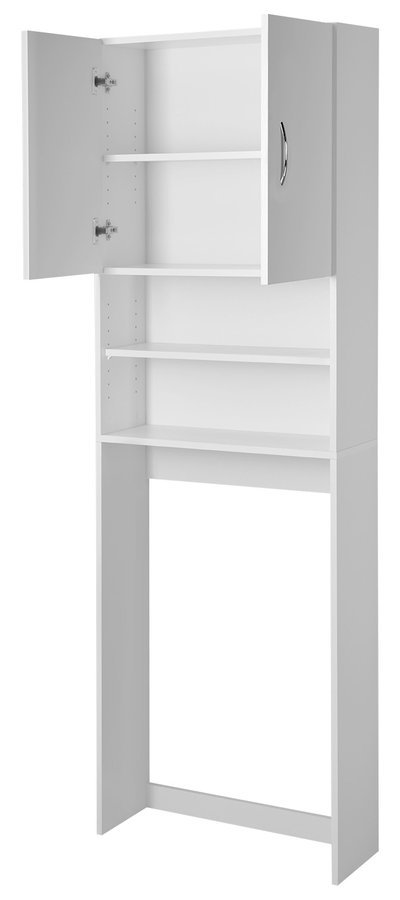 Aqualine SIMPLEX ECO skříňka za pračku 63x25x190cm, bílá, s otevřenými dvířky a policemi