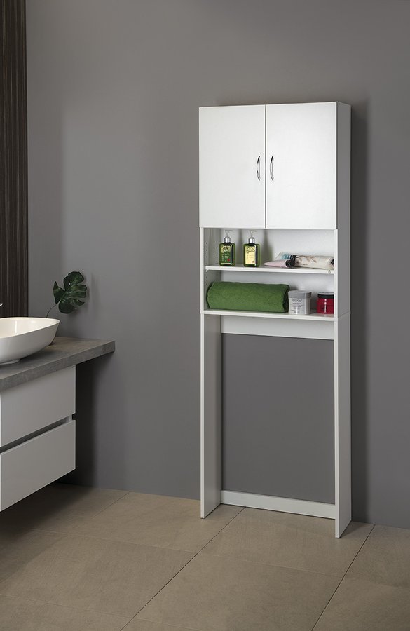 Aqualine SIMPLEX ECO skříňka za pračku 63x25x190cm, bílá, skříňka nad WC v koupelně