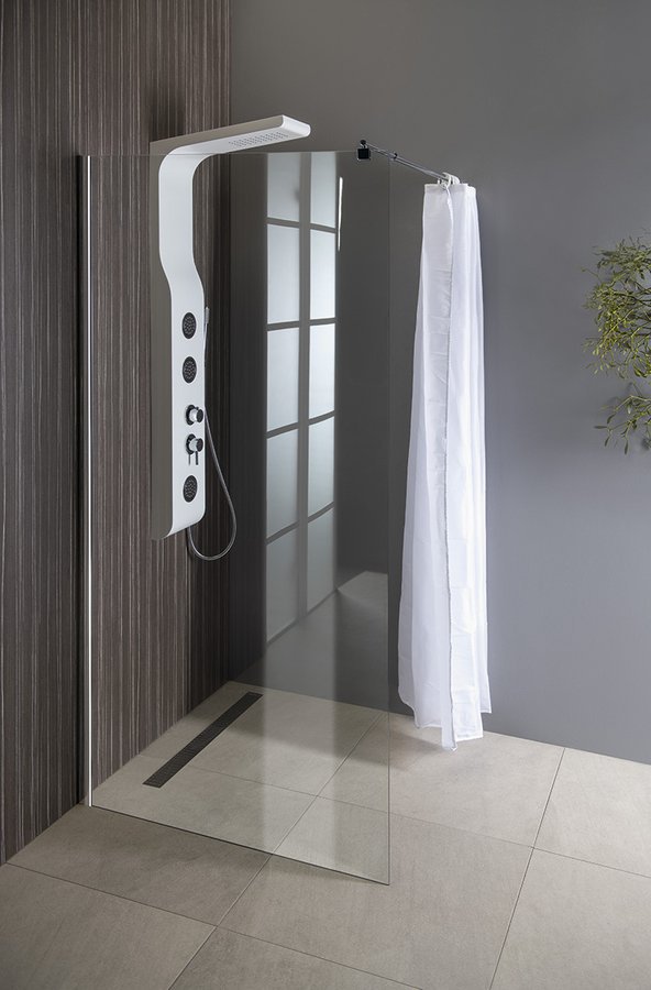 Aqualine WALK-IN zástěna jednodílná k instalaci na zeď, 800x1900 mm, sklo čiré, sprchový panel se závěsem