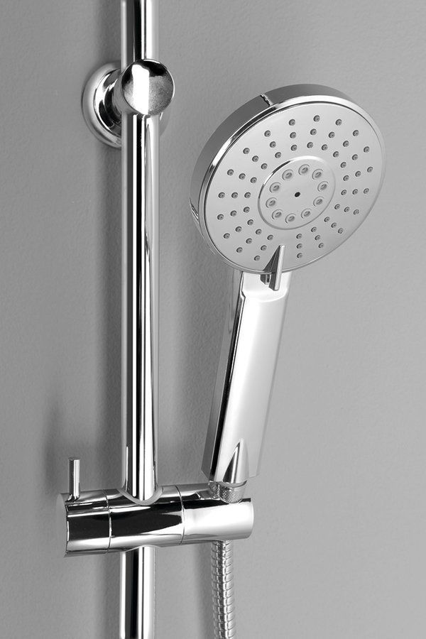 Aqualine ZARA sprchový sloup k napojení na baterii, hlavová, ruční sprcha, chrom, detail ruční sprchy na tyči
