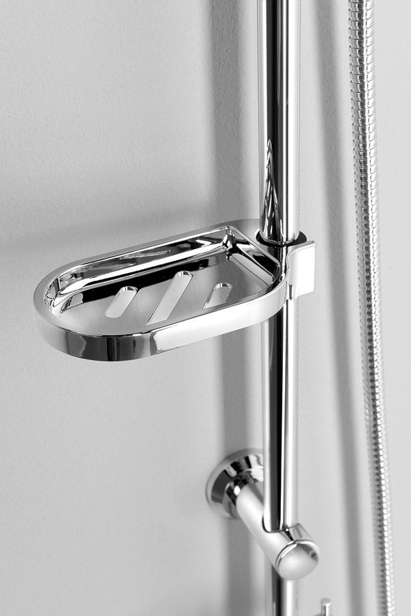 Aqualine ZARA sprchový sloup k napojení na baterii, hlavová, ruční sprcha, chrom, detail mýdlenky na tyči