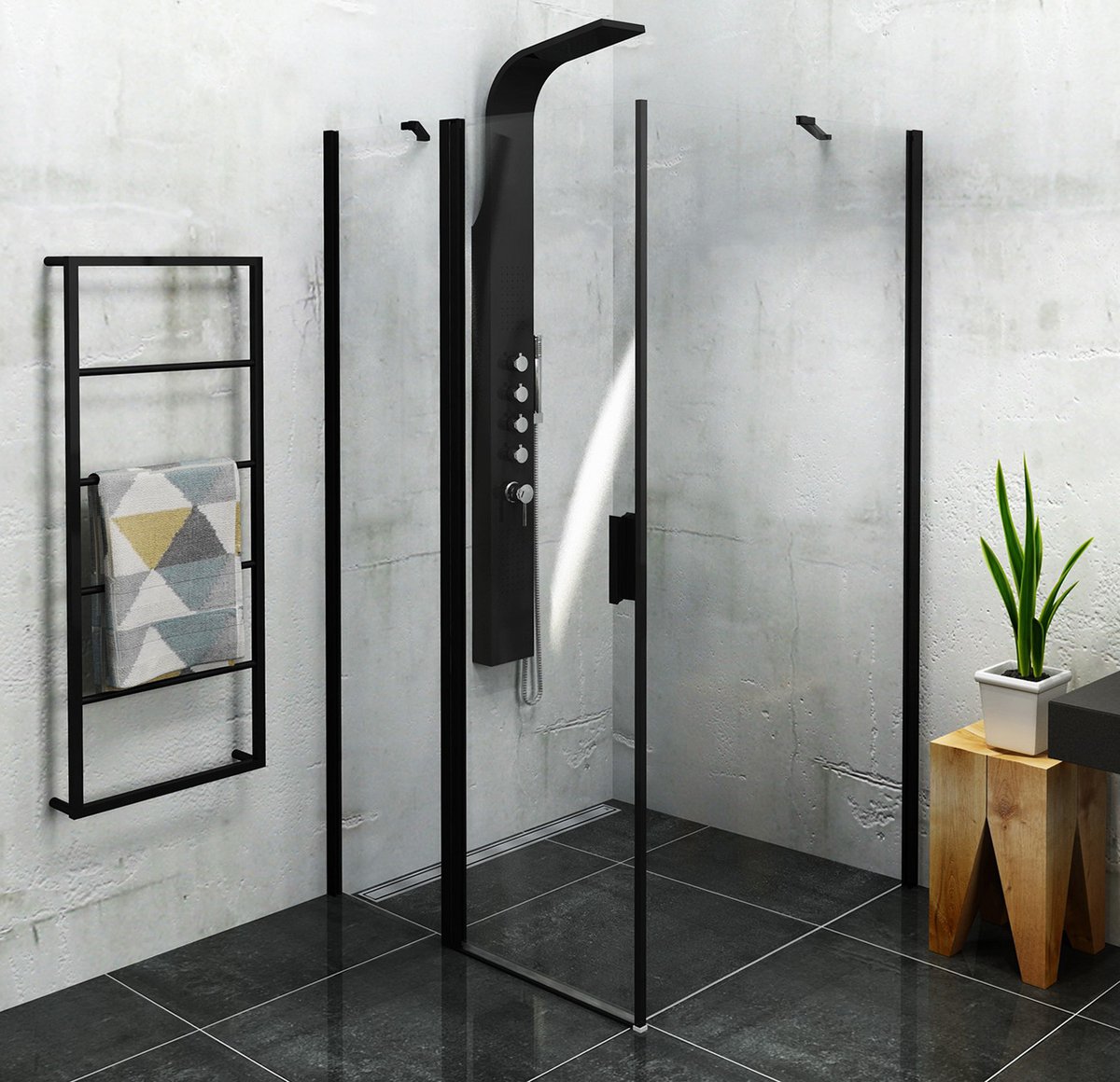 Polysan ZOOM BLACK čtvercový sprchový kout 1000x1000mm L/P varianta