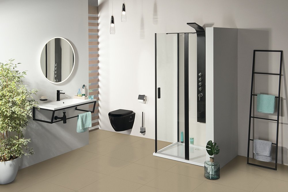 Polysan ZOOM BLACK obdélníkový sprchový kout 1300x800mm L/P varianta, v koupelně