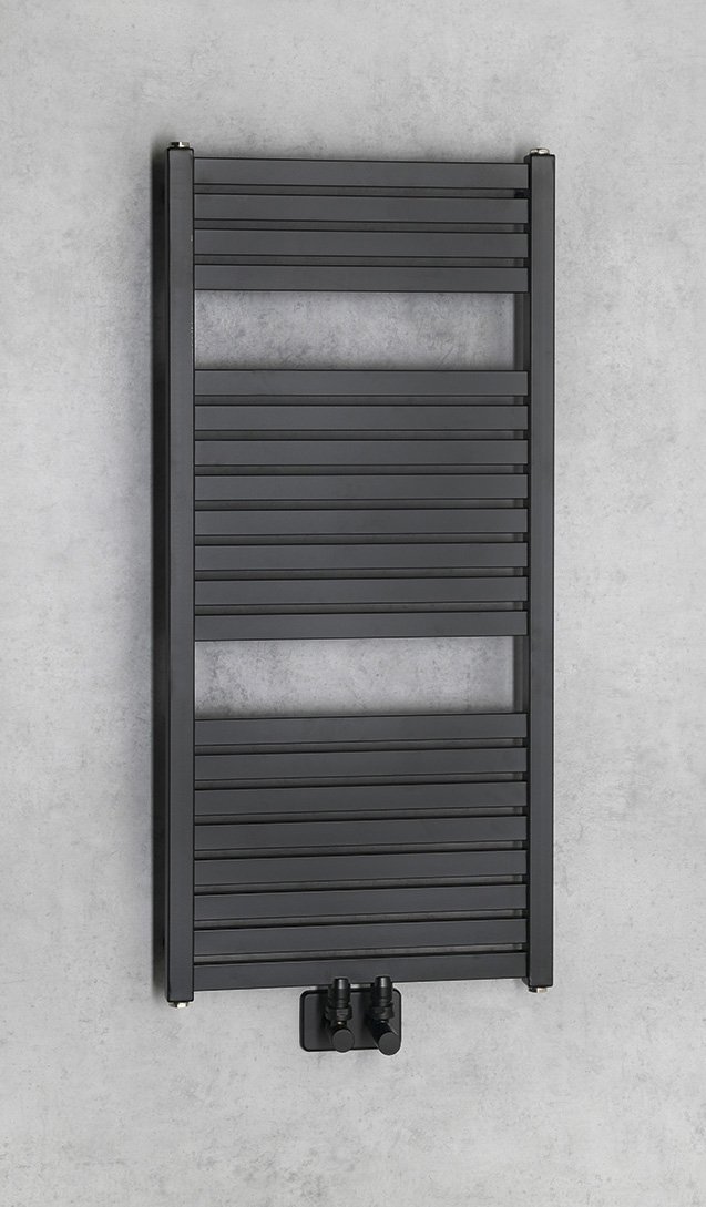 Aqualine TONDI otopné těleso rovné 450x970 mm, středové připojení, černá mat, na stěně, pohled zepředu