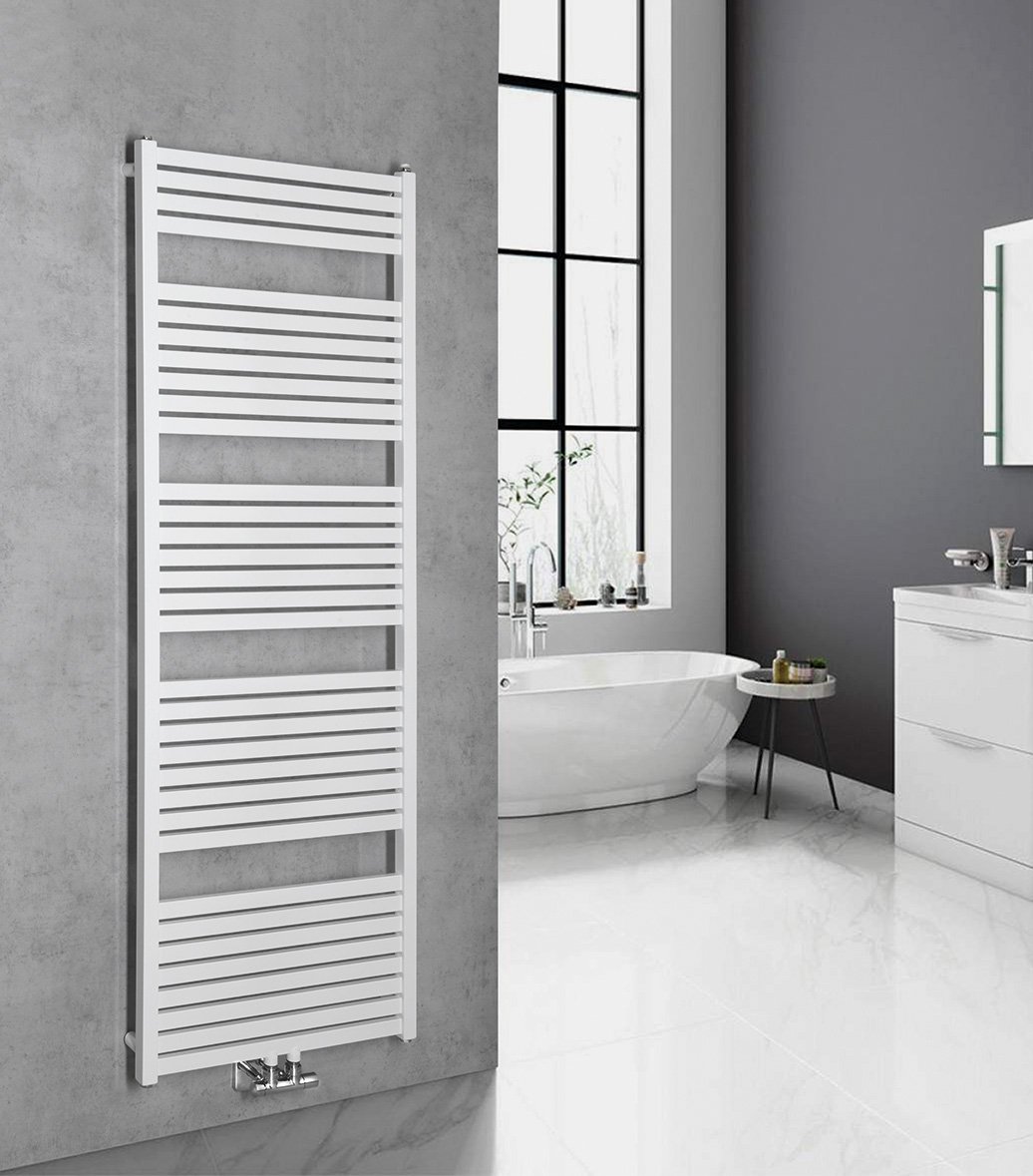 Aqualine TONDI otopné těleso rovné 600x1690 mm, středové připojení, bílá, na stěně v koupelně