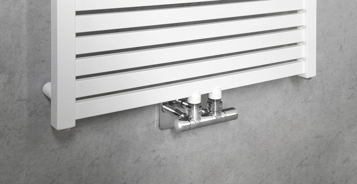 Aqualine TONDI otopné těleso rovné 600x1690 mm, středové připojení, bílá, detail připojení ventilů