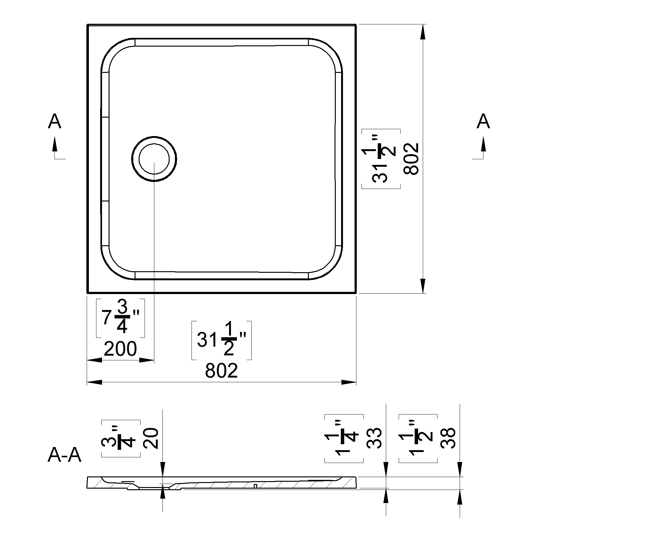 ARTTEC SMARAGD 80x80 cm - sprchový box  model 1 chinchilla sklo, technický nákres
