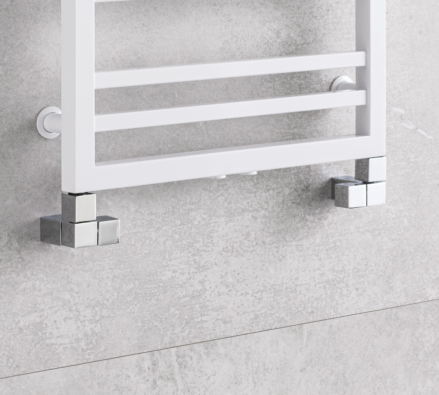 PMH Designová sada Cube Cube-CE nerez, ukázka montáže na radiátoru