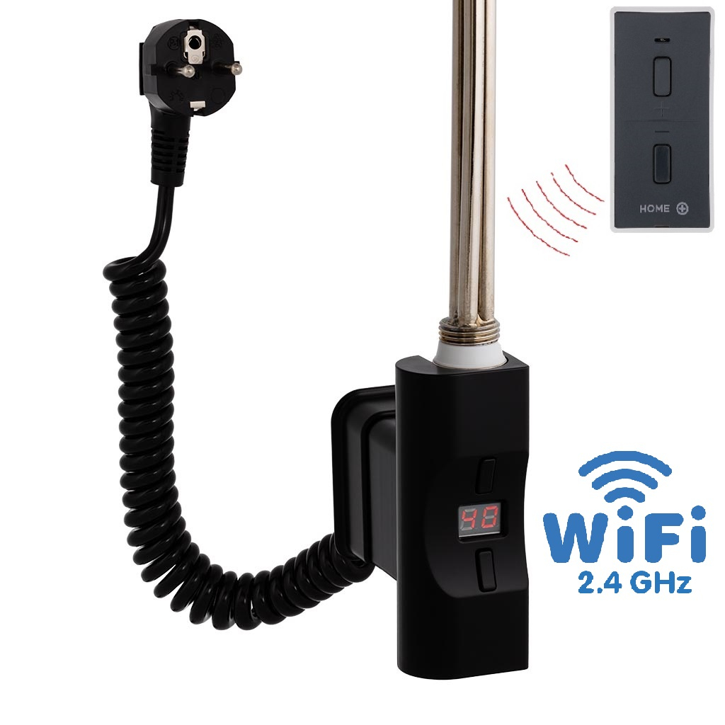 Hydronix Home Plus WiFi, D-profil, topná tyč, barva černá s kabelem se zástrčkou