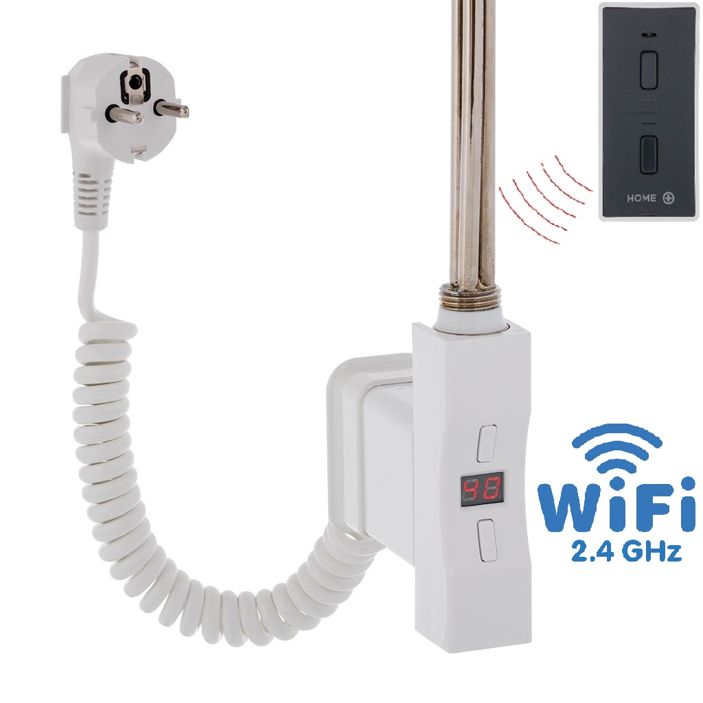 Hydronix Home Plus WiFi, čtvercový profil, topná tyč, barva bílá s kabelem se zástrčkou