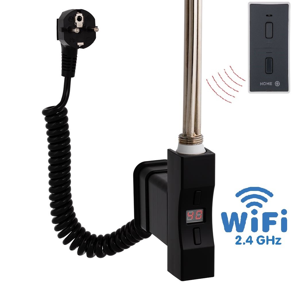 Hydronix Home Plus WiFi, čtvercový profil, topná tyč, barva černá s kabelem se zástrčkou