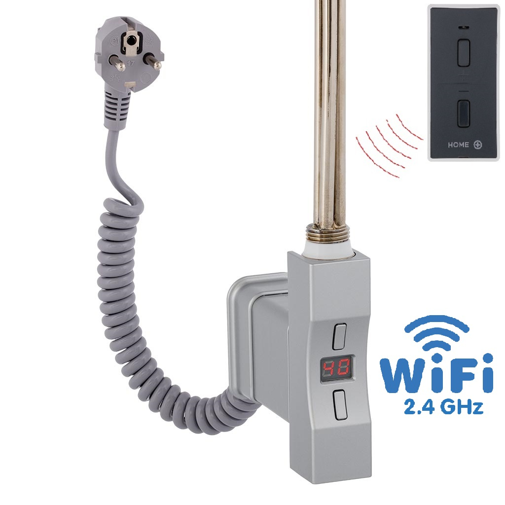 Hydronix Home Plus WiFi, čtvercový profil, topná tyč, barva matný chrom s kabelem se zástrčkou