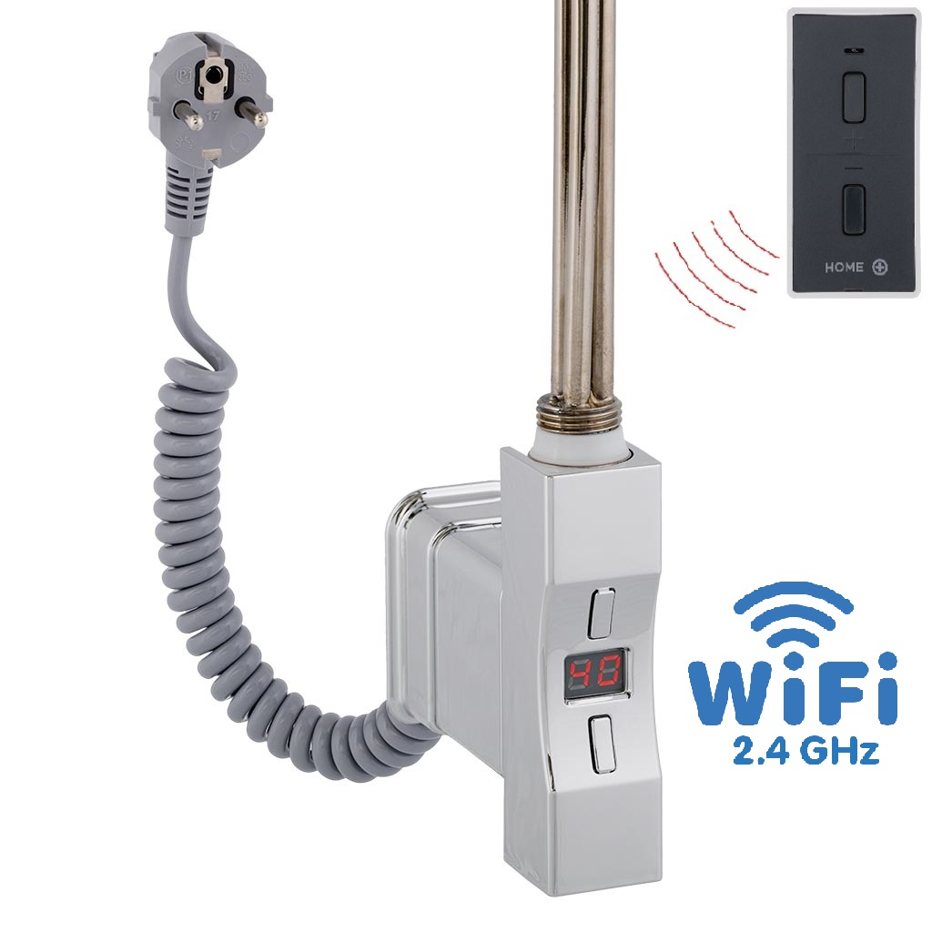 Hydronix Home Plus WiFi, čtvercový profil, topná tyč, barva lesklý chrom s kabelem se zástrčkou