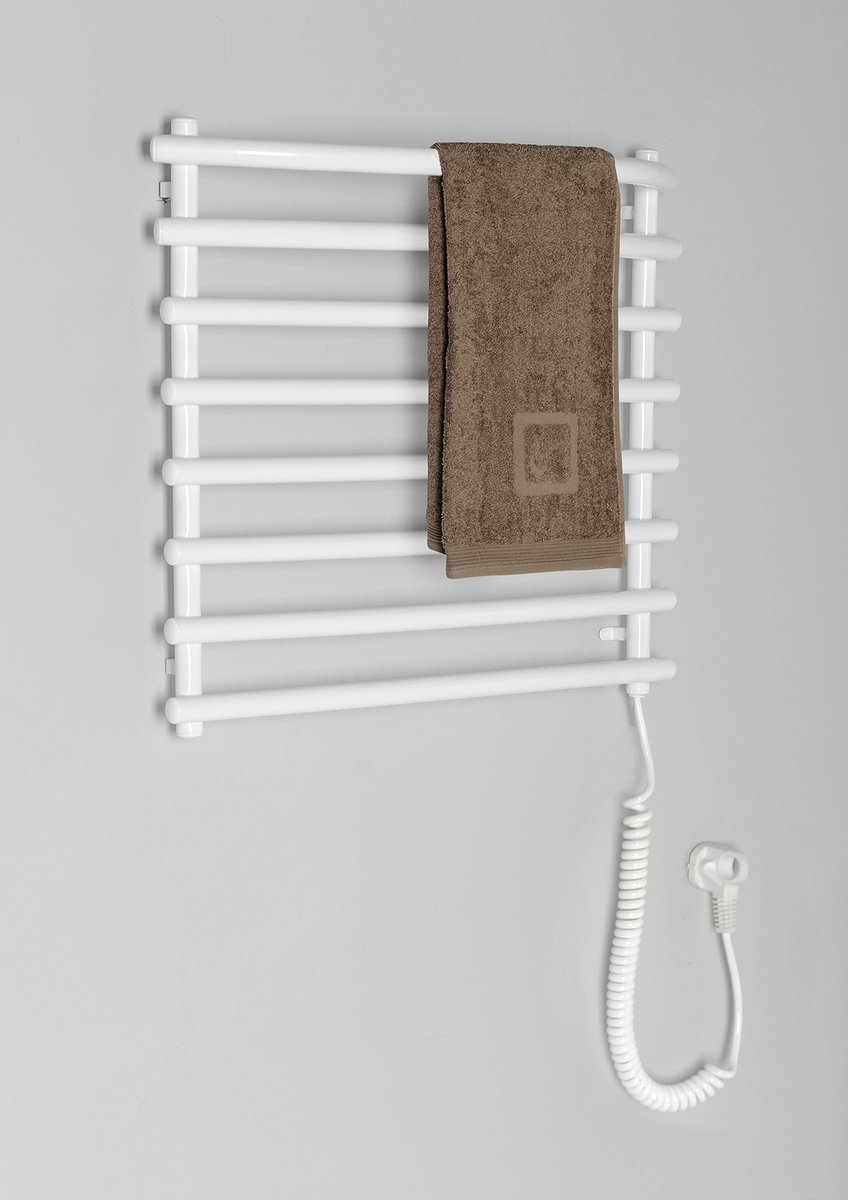 Aqualine SUCH elektrický sušák ručníků, 570x465mm, 72W, bílý, s ručníkem na stěně