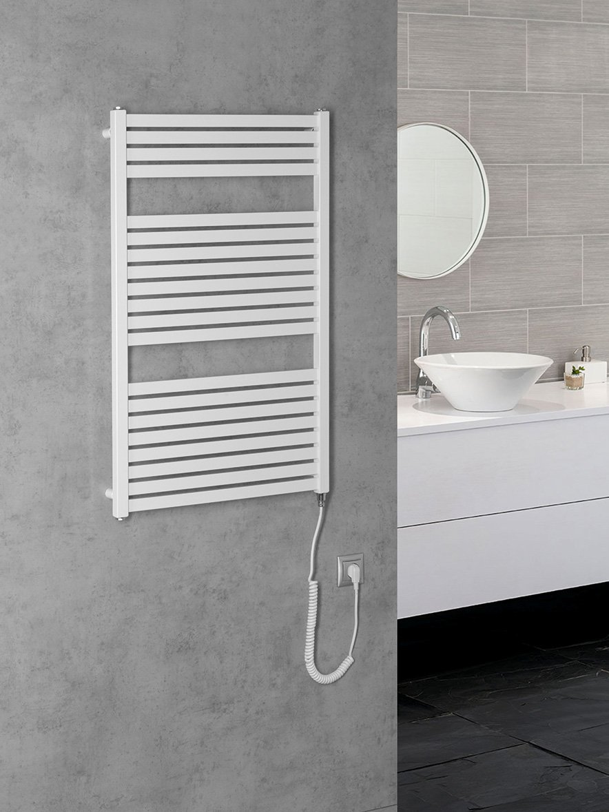 Aqualine TONDI-E elektrické otopné těleso rovné 600x970 mm, 400 W, bílá, na stěně v koupelně