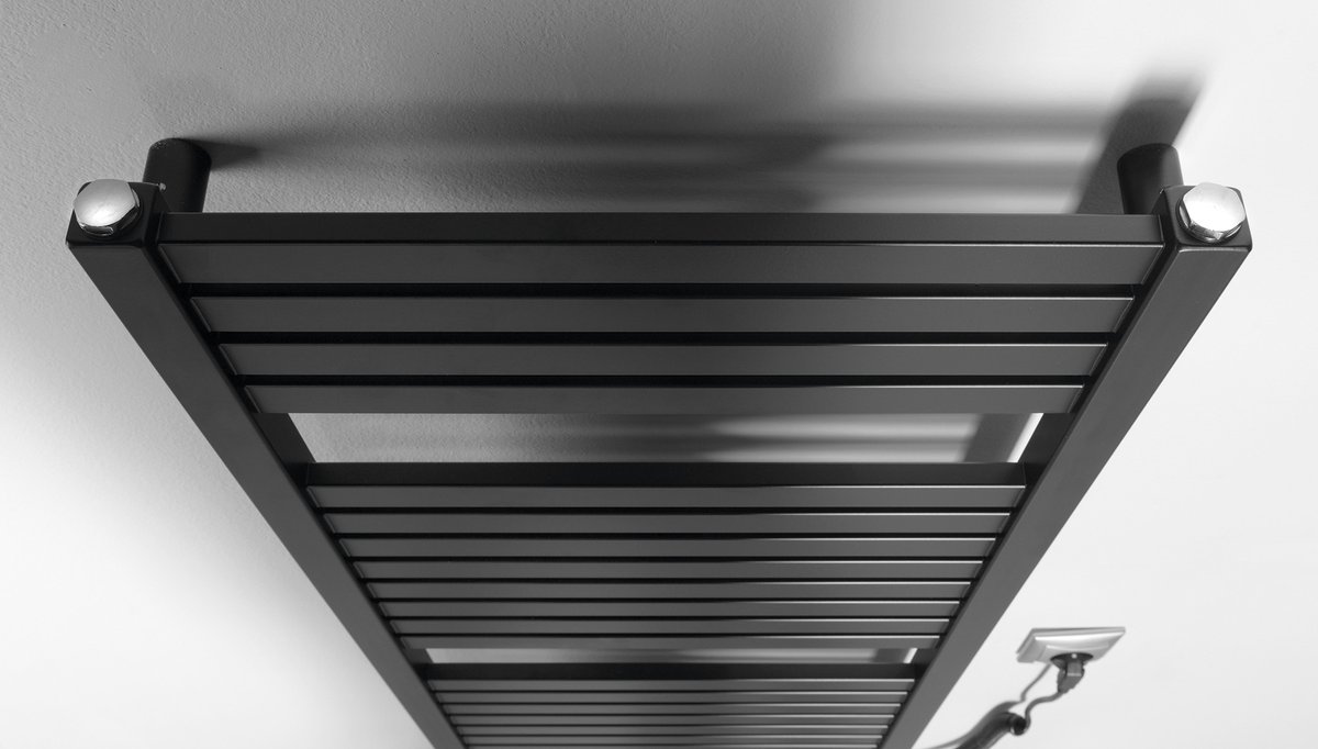 Aqualine TONDI-E elektrické otopné těleso rovné 450x970 mm, 300 W, černá mat, detail horní části