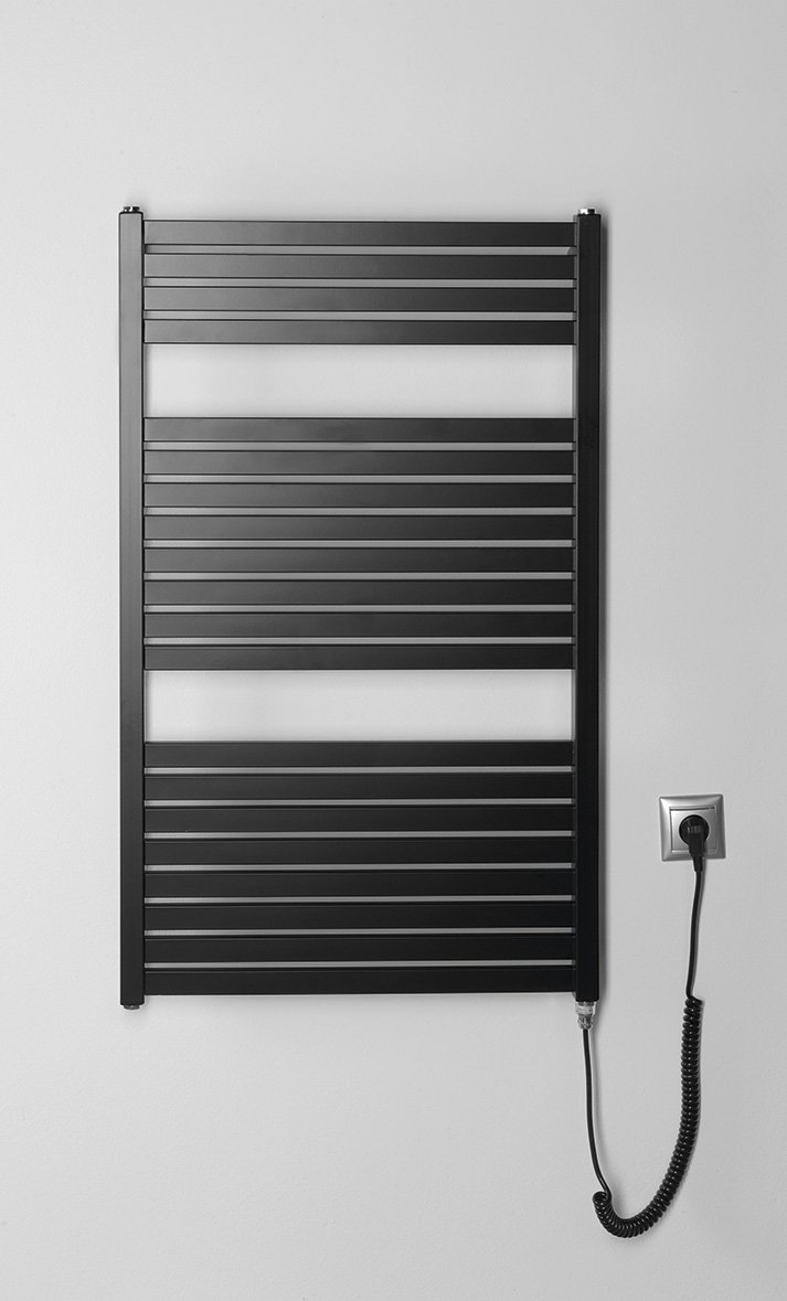 Aqualine TONDI-E elektrické otopné těleso rovné 600x970 mm, 400 W, černá mat, na stěně s kabelem